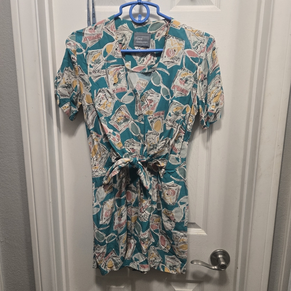 Carol Anderson Vintage Colorful Patterned Romper with Tie Waist Size PS